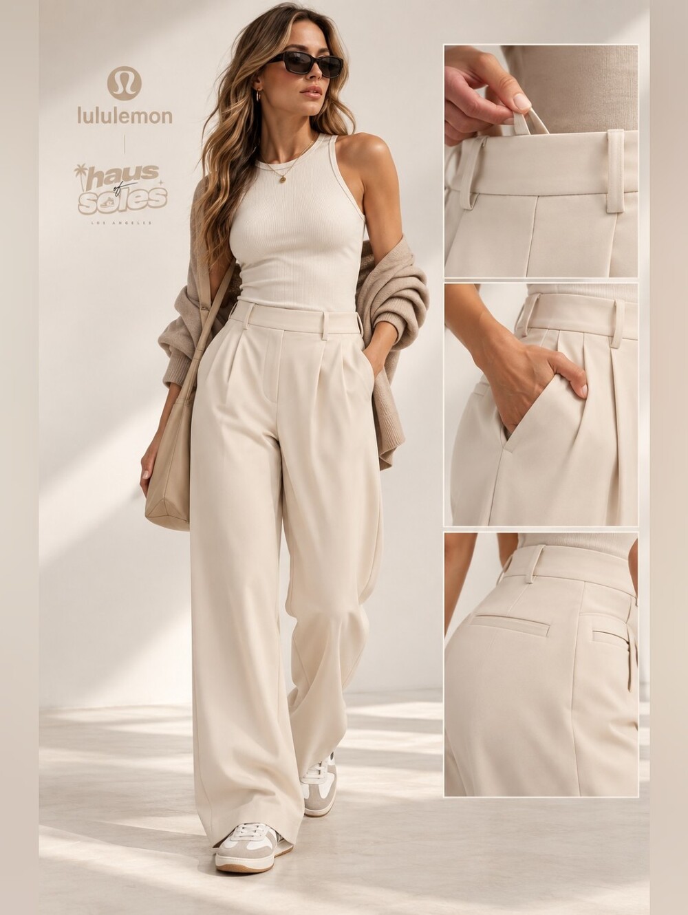 LULULEMON DAYDRIFT HIGH RISE WIDE LEG TROUSER - SHORT | WOMEN'S | COLOR SAND - Picture 1 of 11